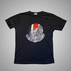 Moncler Mens Black Graphic Logo Short Sleeve Tee Paint Drip  XXL (Fits US Medium